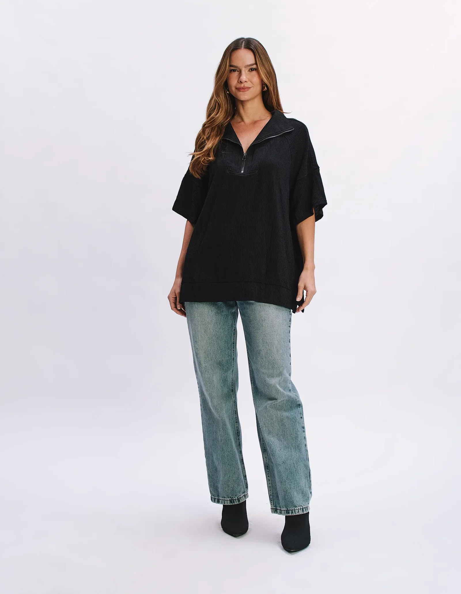 Blusa Moletom Detalhe Zíper - Preto — imagem 1