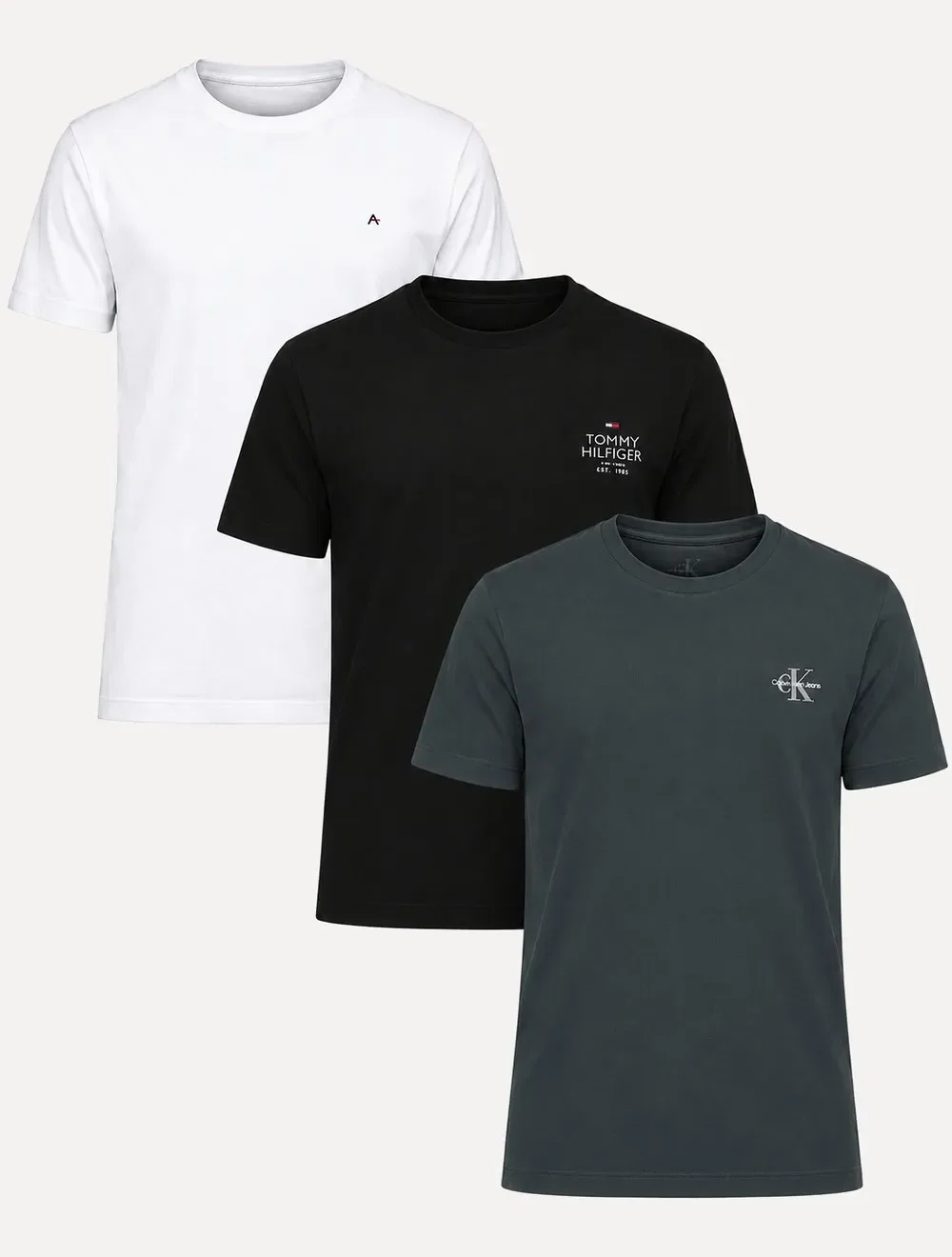 Kit Camisetas Aramis / Tommy Hilfiger / Calvin Klein | Branca / Preta / Azul Marinho