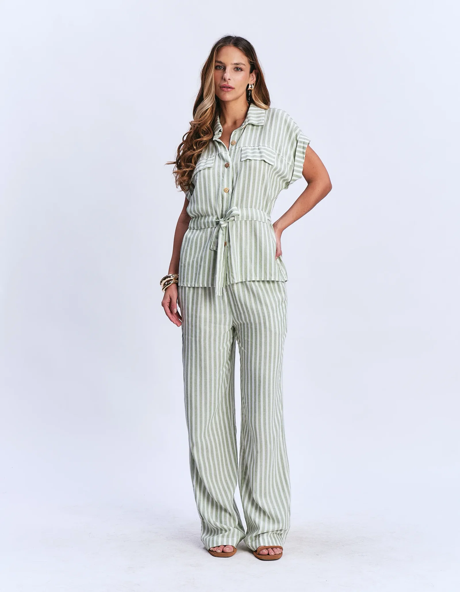 Calça Pantalona Listrada - Verde