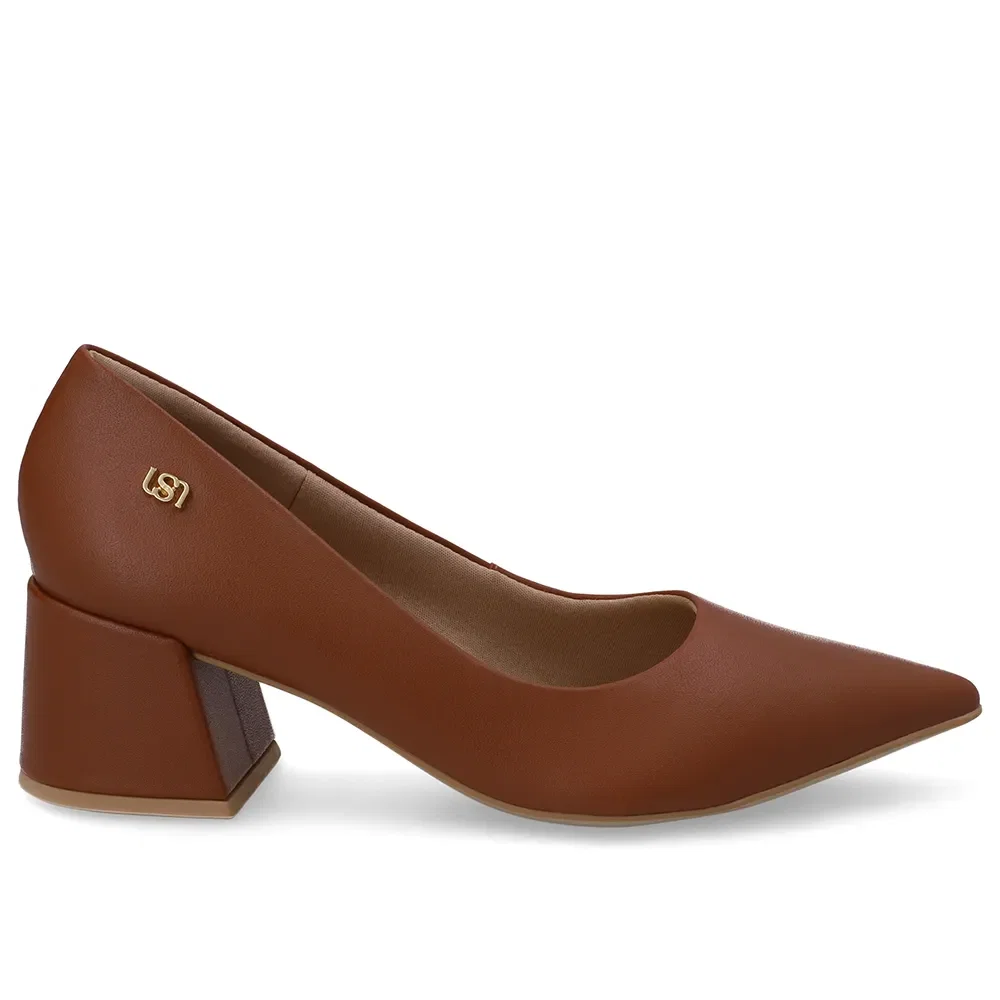 Scarpin Marrom Bico Fino Couro — imagem 1