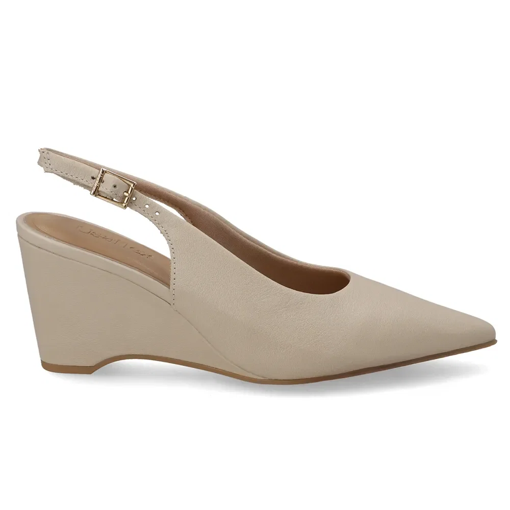 Slingback Bege Couro Salto Anabela