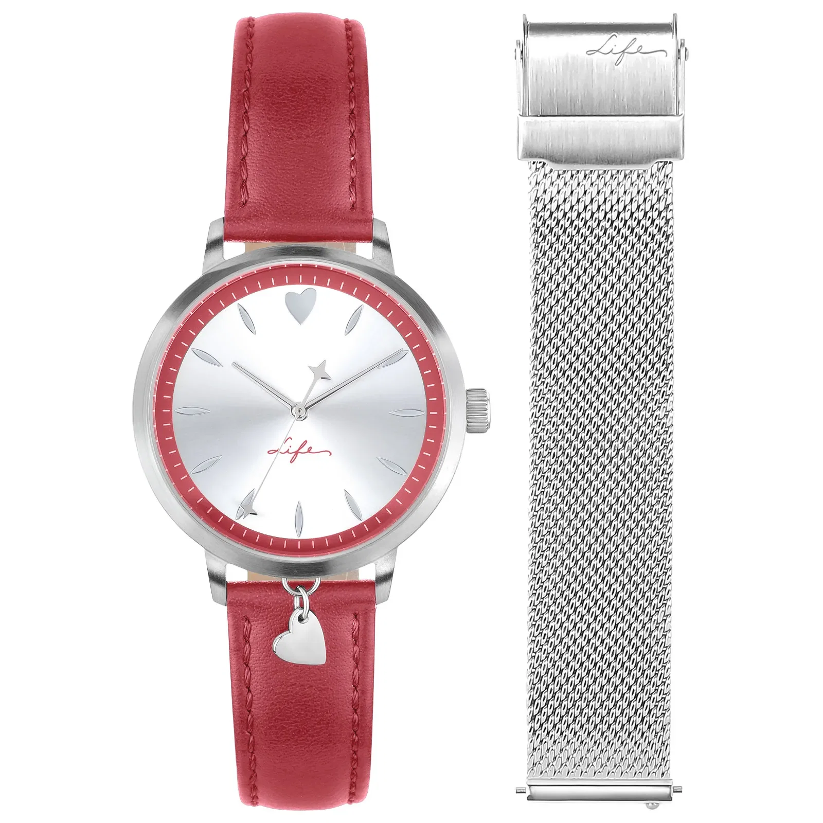 Relógio Life Lovely Feminino Couro e Aço Vermelho — imagem 1