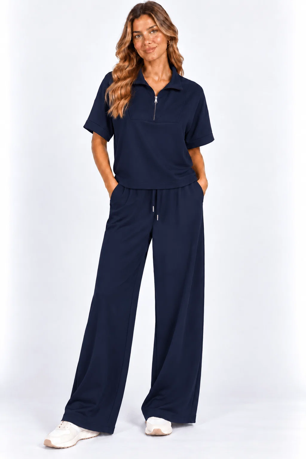 Blusa Gola Detalhe Zíper - Azul Marinho — imagem 1