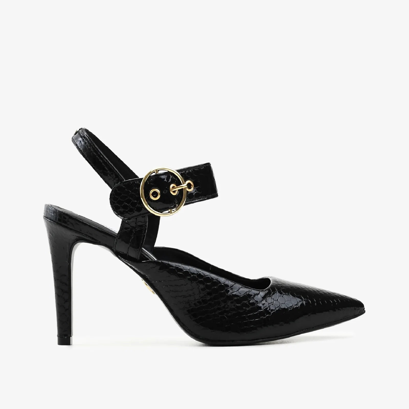Slingback Preto Couro Snake