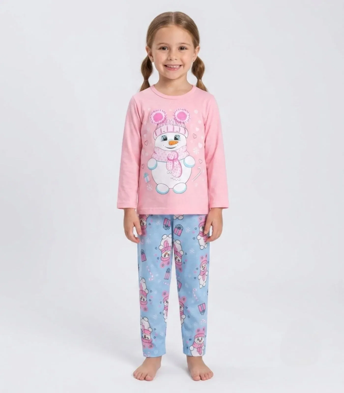 Pijama Menina Manga Longa Meia Malha Kappes Rosa