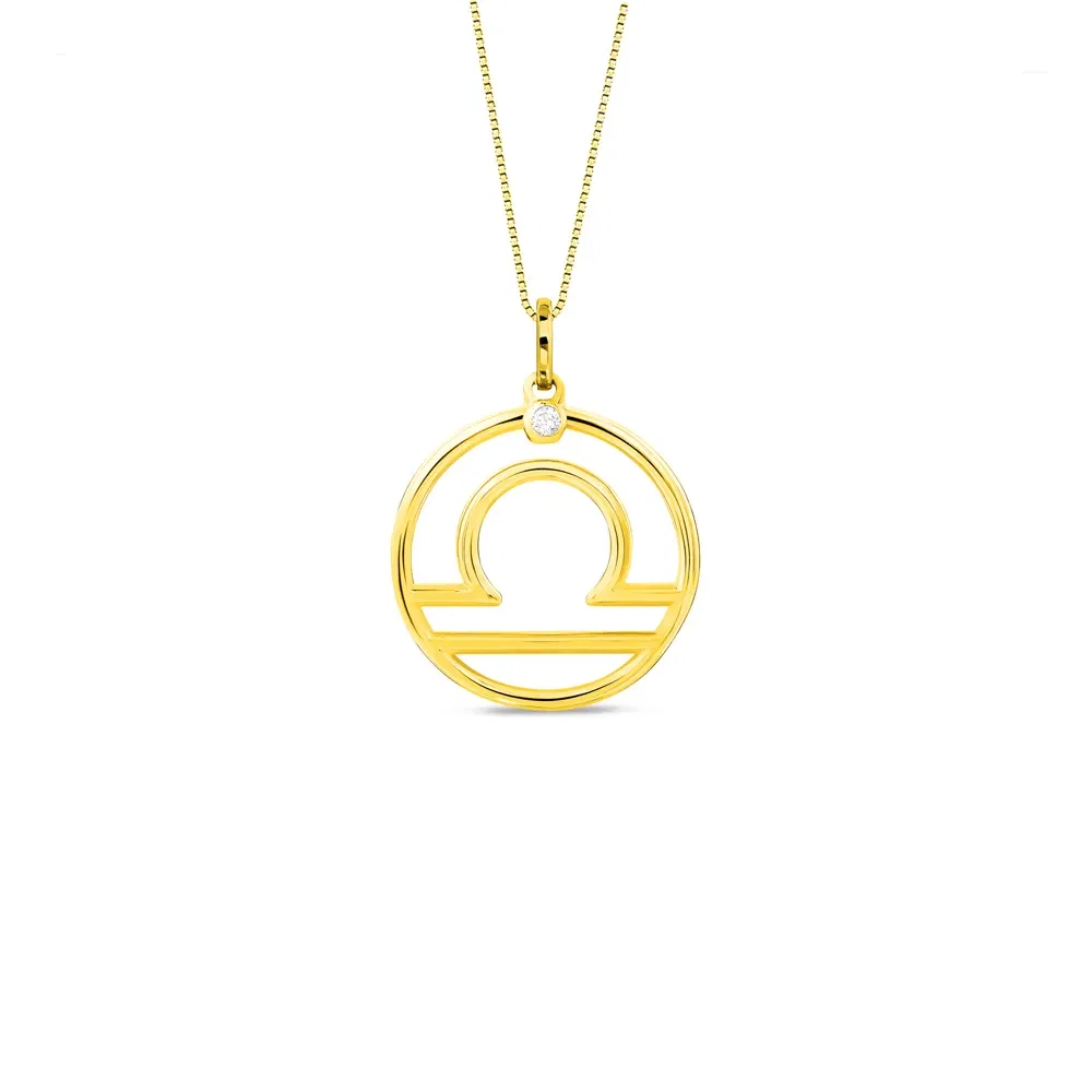 Pingente ZodíAço Libra em Ouro Amarelo 18k com Safira Incolor, 17mm — imagem 1