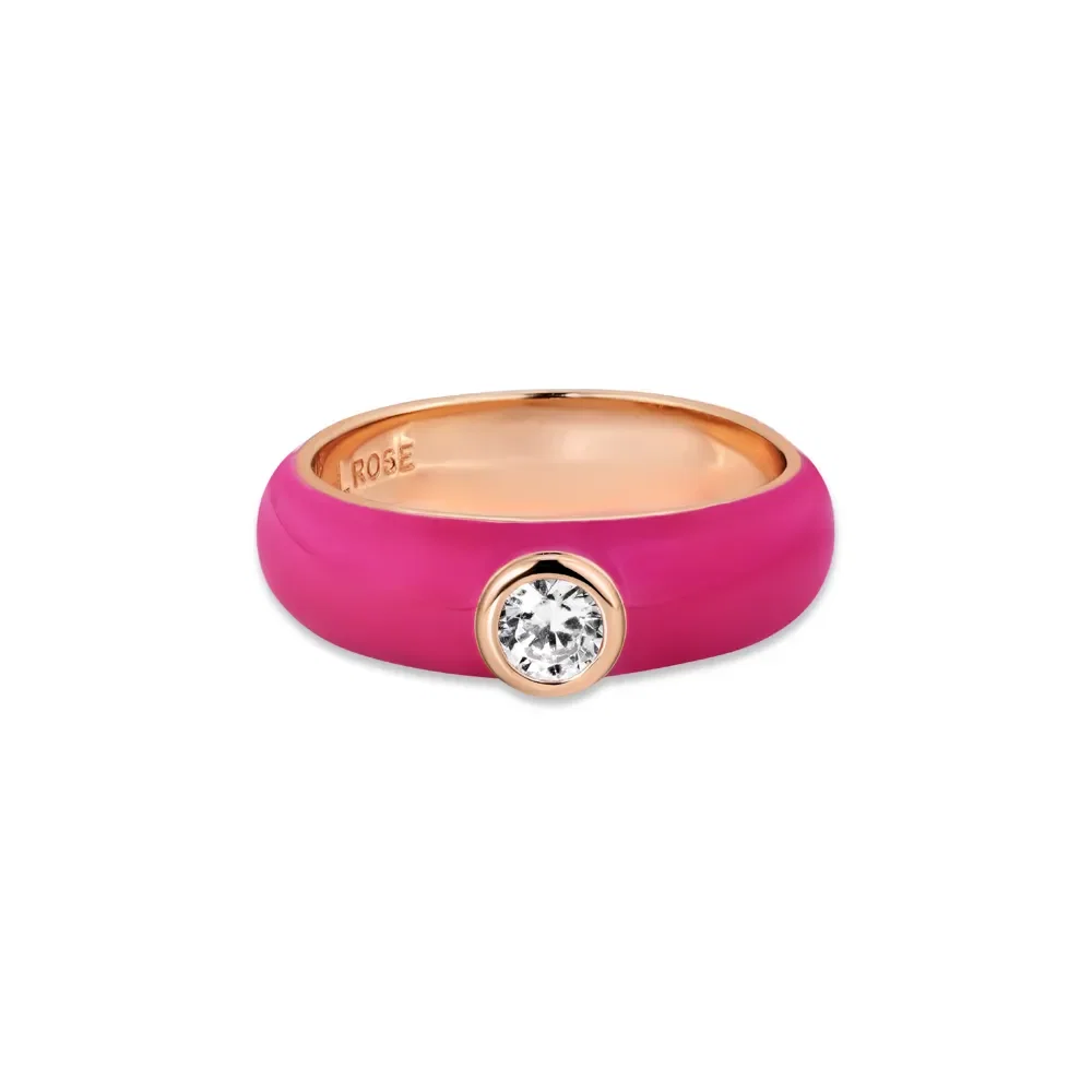 Anel Life Joyful em Liga Rosé com Banho de Ouro Rosé 18k, Pedra Incolor e Esmalte