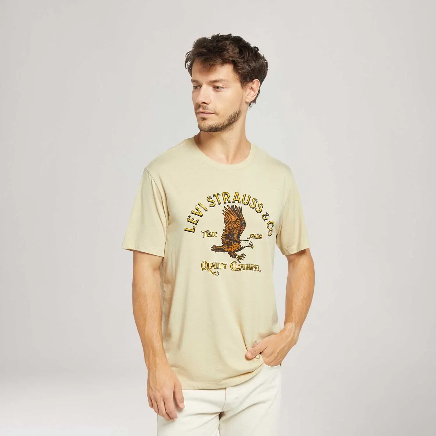 Camiseta Levi's® Graphic Crewneck Bege Manga Curta — imagem 1