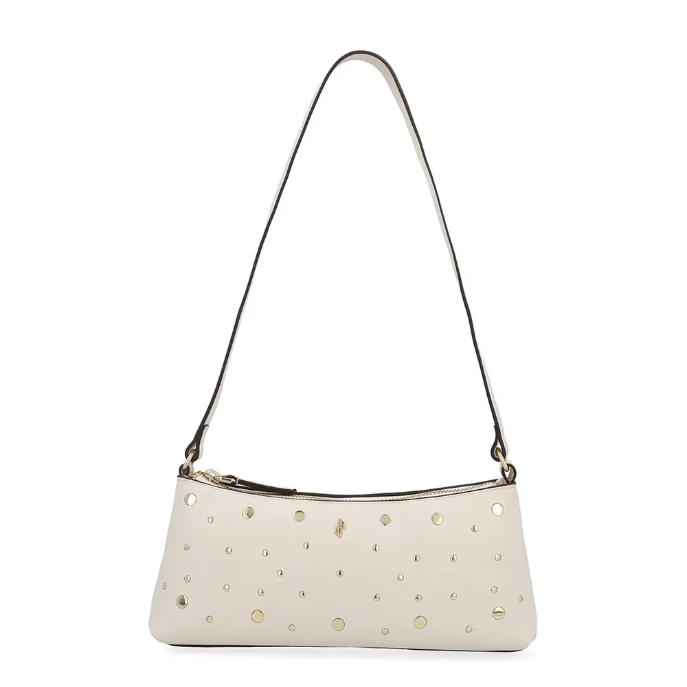 Bolsa Baguete Couro Tachas Branca Marfim — imagem 1