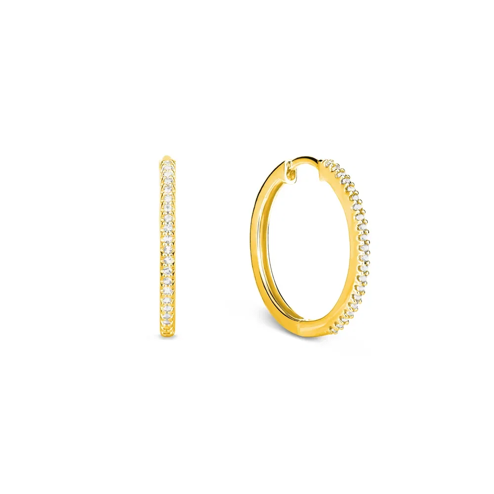 Argola Life Pavê em Prata 925 com Banho de Ouro Amarelo 18k e Pedras Incolores, 18mm — imagem 1