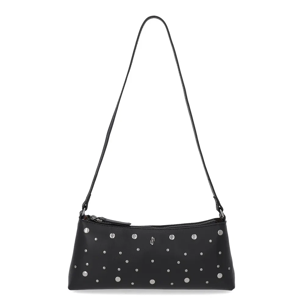 Bolsa Baguete Couro Tachas Preta
