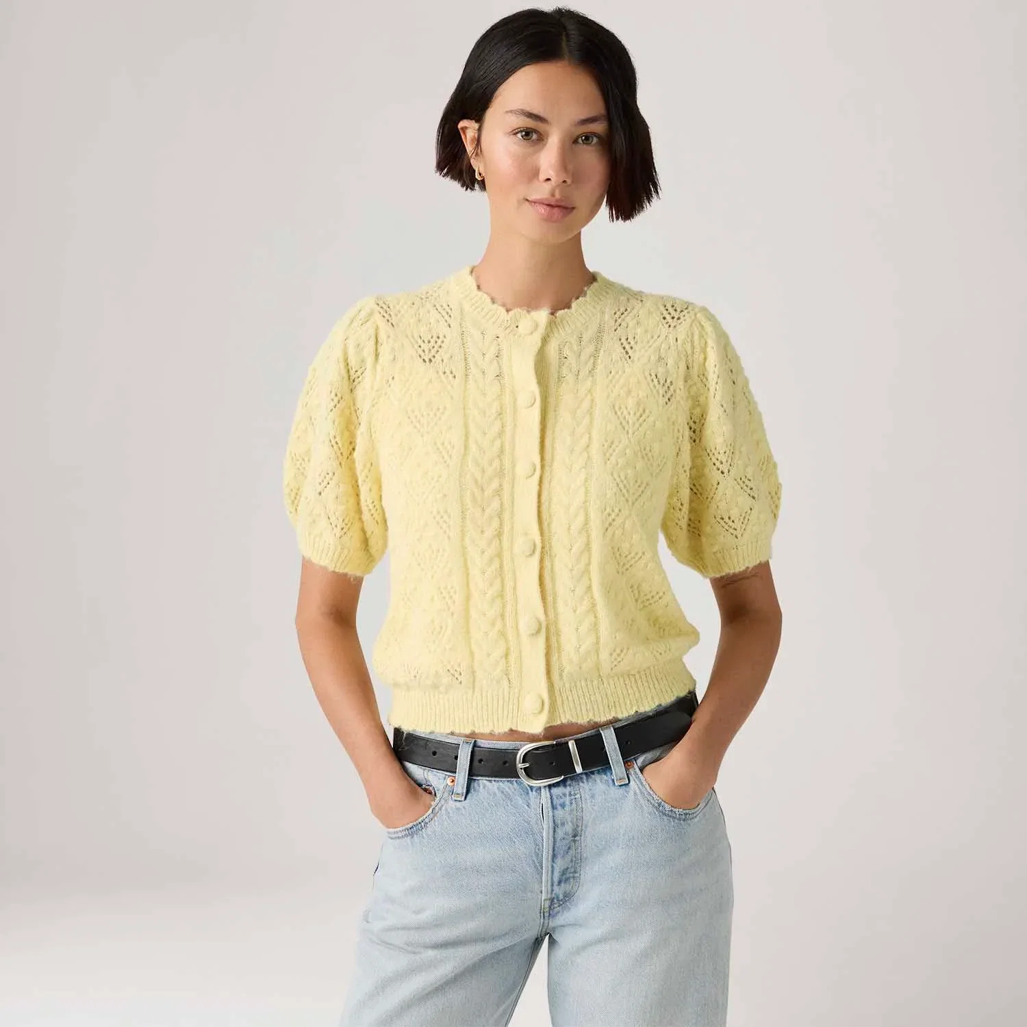 Cardigã Levi's® Pauline Tricot Amarelo Manga Curta — imagem 1