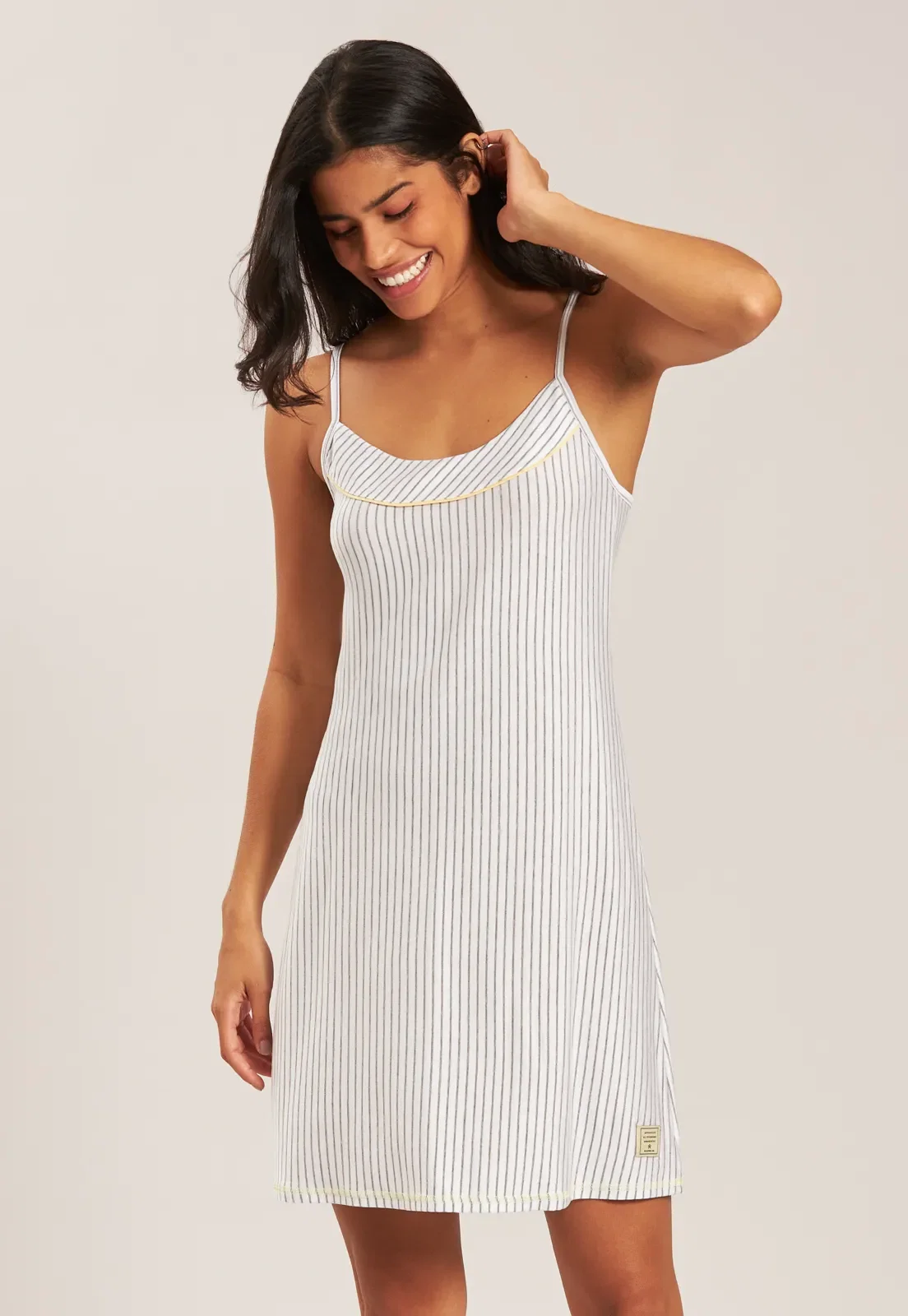 Camisola Alça De Viscose Listrada Baunilha