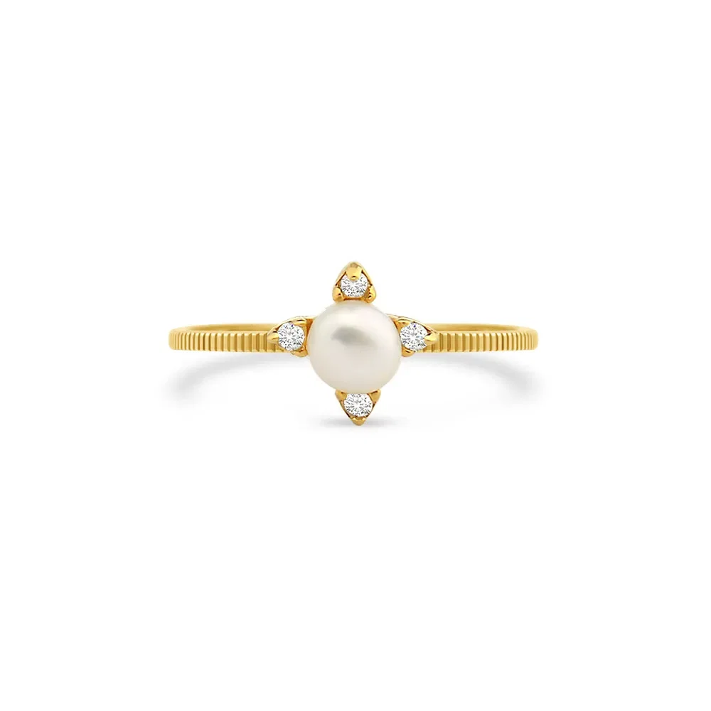 Anel Dengosa em Ouro Amarelo 18k com Pérola e Diamantes