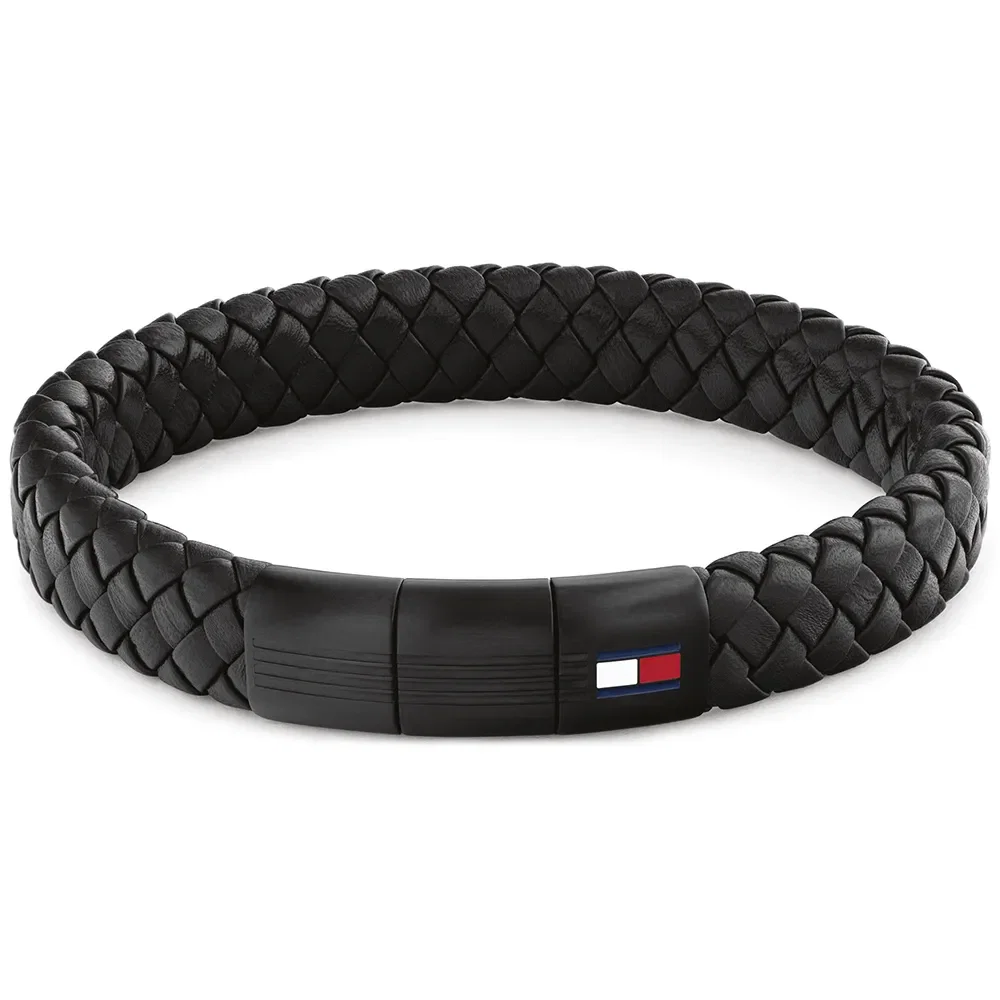 Pulseira Tommy Hilfiger Round Braided em Couro Preto 2790662