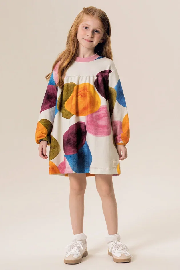 Vestido Infantil em Molecotton Estampado Poesia Das Cores