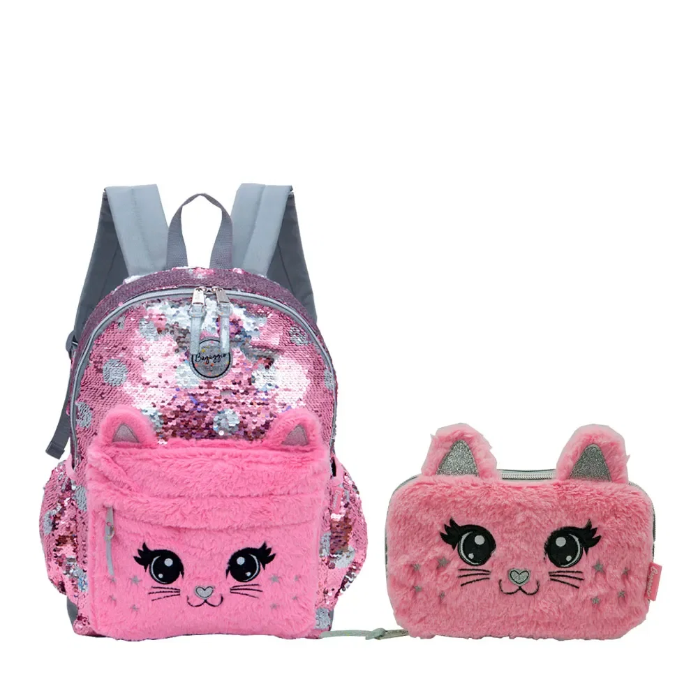 Kit Gatinho -Mochila e Estojo Rosa