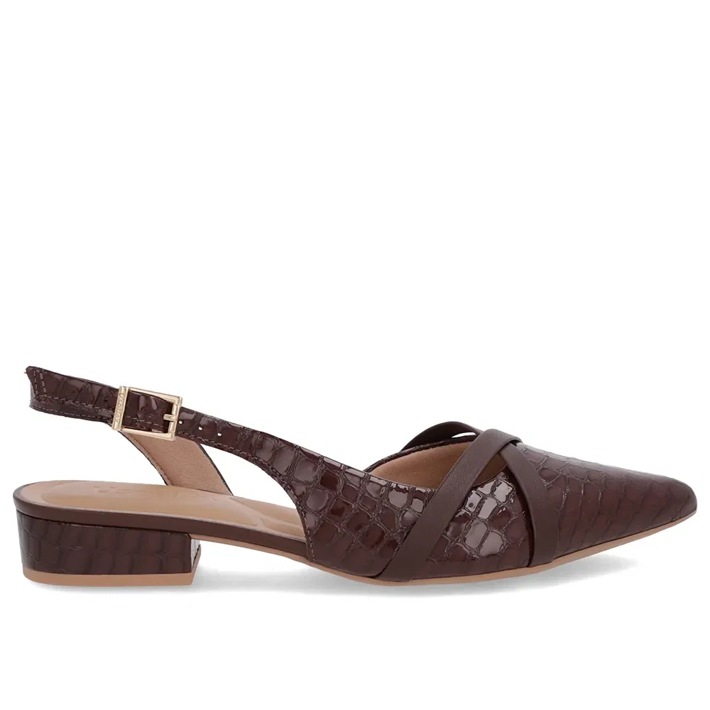 Slingback Marrom Semi Aberto Couro Croco Tiras — imagem 1