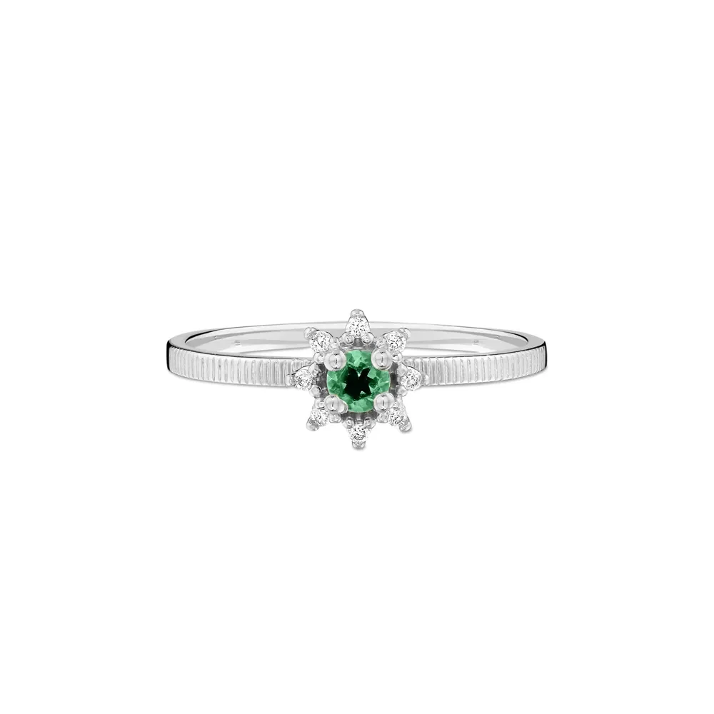 Anel Classic Cores em Ouro Branco 18k com Turmalina Verde e Diamantes