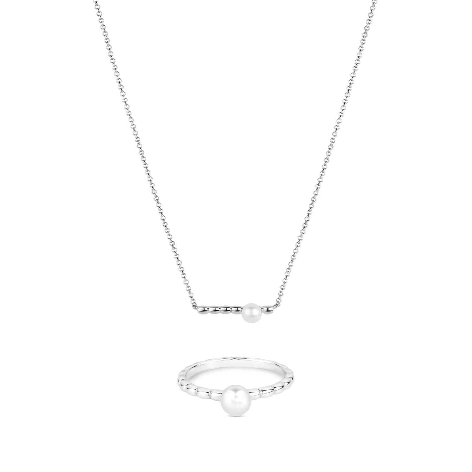 Conjunto Anel e Colar em Prata 925 com Pérola
