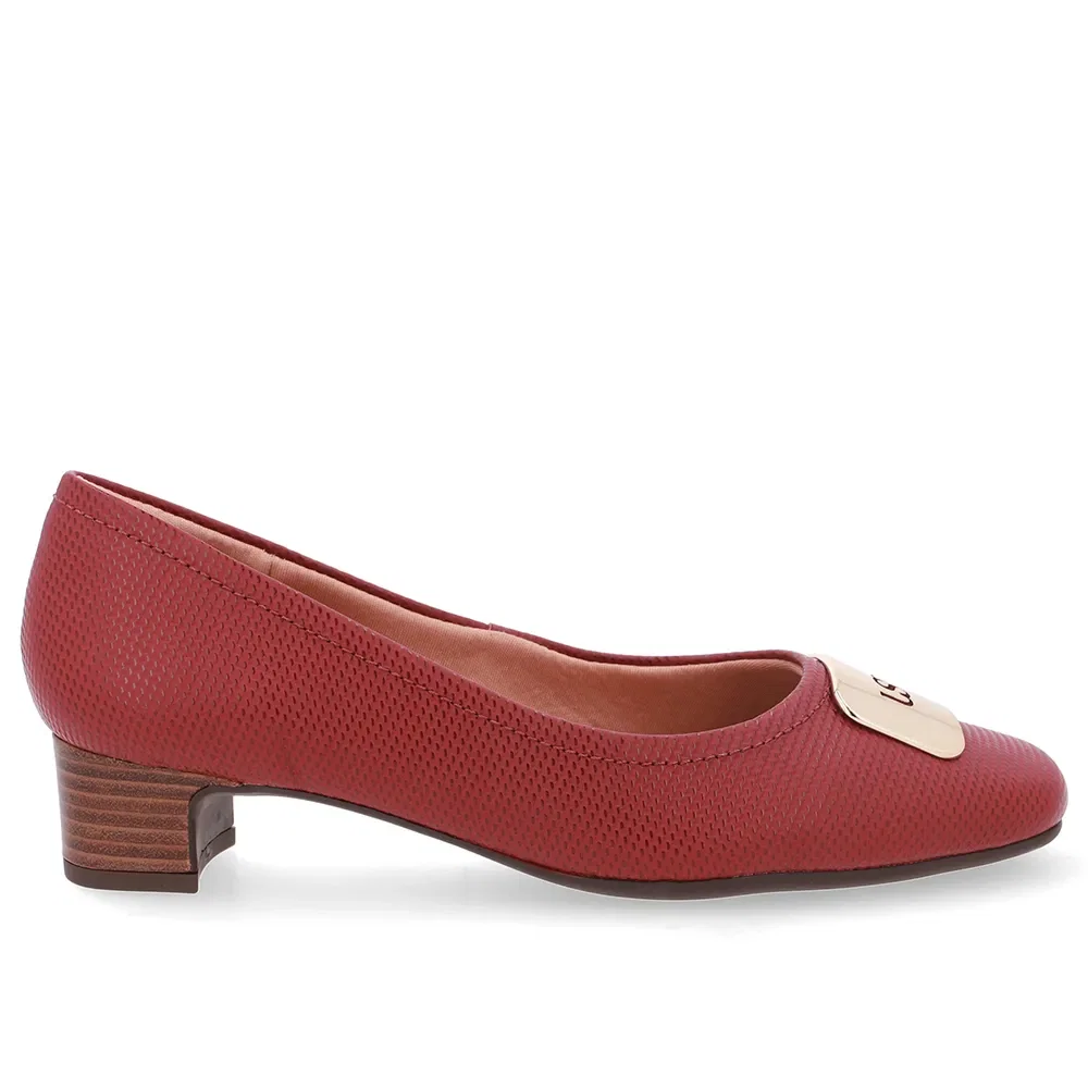 Scarpin Couro Vermelho Bico Quadrado — imagem 1