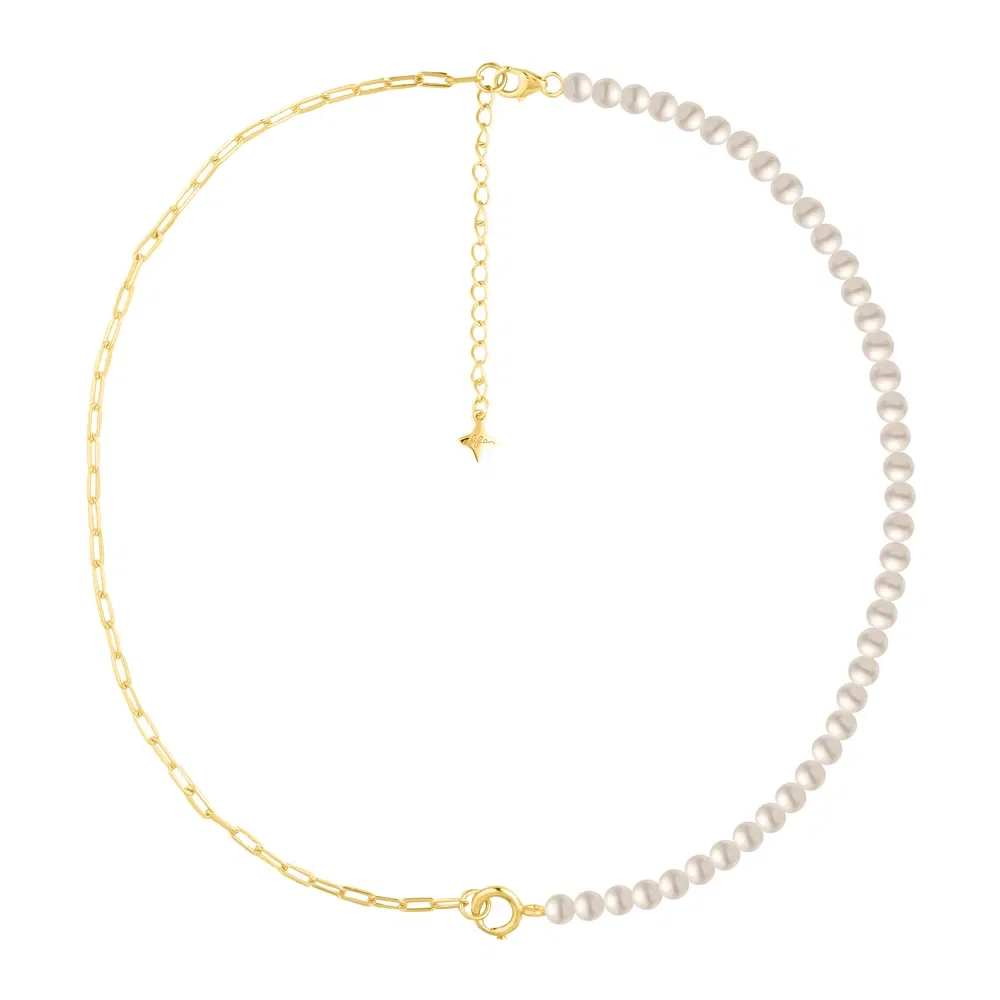 Colar Life Pérolas em Prata 925 com Banho de Ouro Amarelo 18k, 45cm — imagem 1
