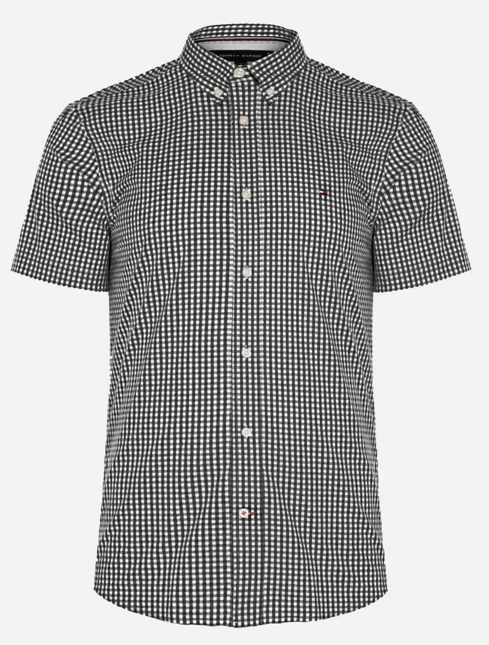 Camisa Tommy Hilfiger Masculina Manga Curta Xadrez Gingham Branca / Preta — imagem 1