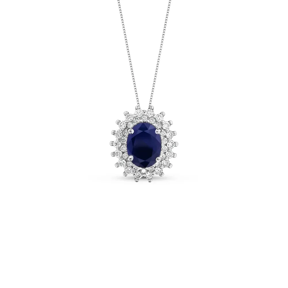 Pingente Classic Oriental em Ouro Branco 18k com Safira Azul e Diamantes, 13mm — imagem 1