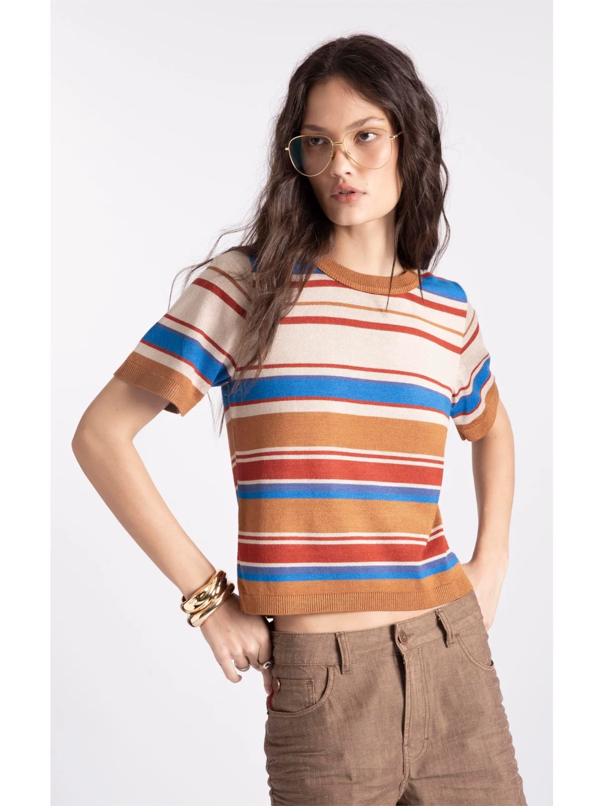 Blusa Tricot Power Knit Nude Listras — imagem 1