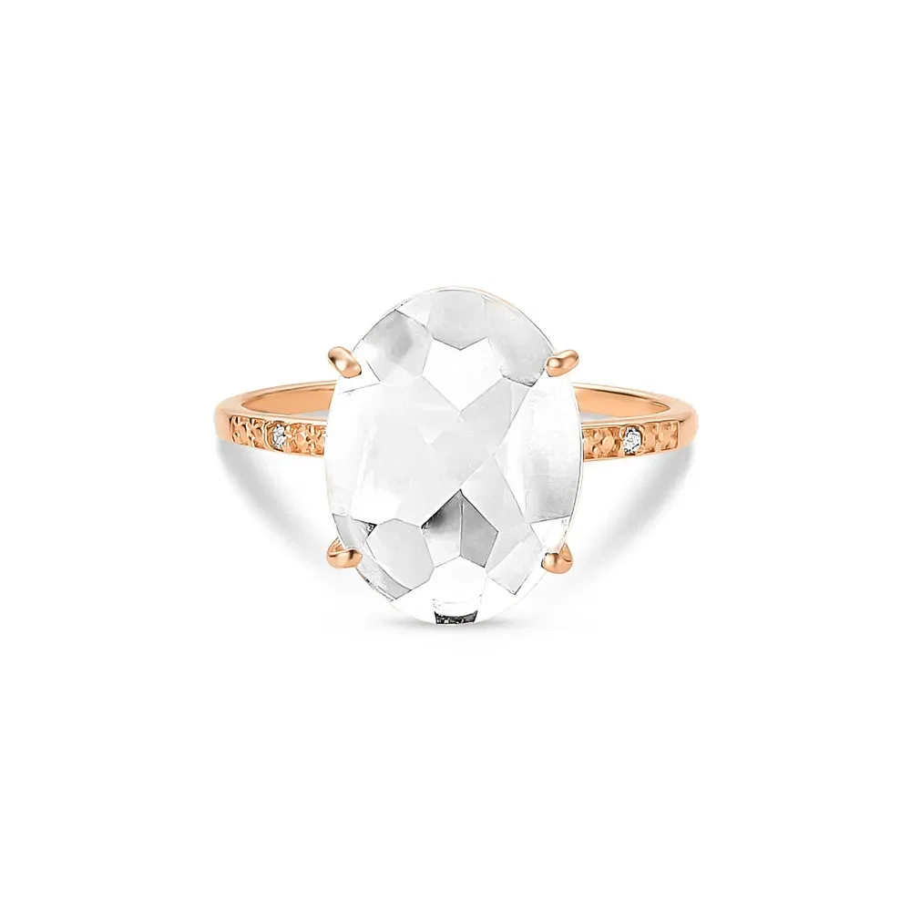 Anel Ouro Rosé Diamante e Quartzo