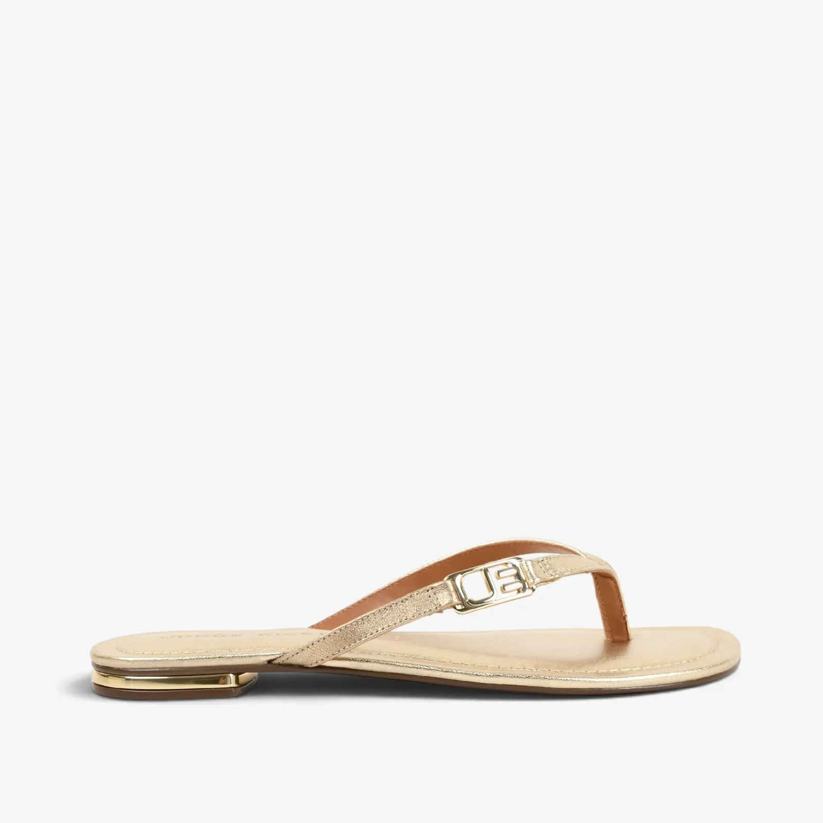 Chinelo Flat Metal Ouro Couro