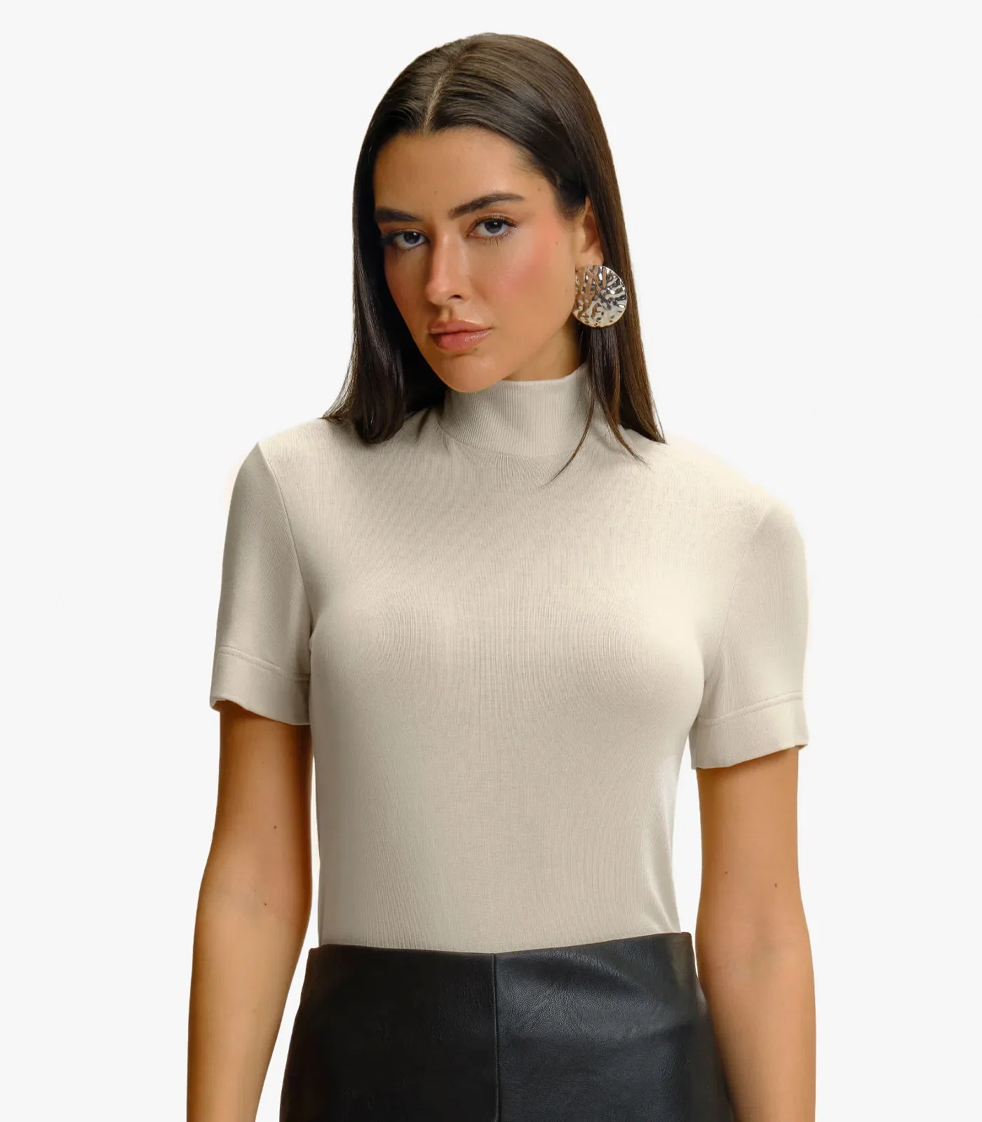 Blusa Feminina Gola Alta ViscoTrico Básica Endless Bege