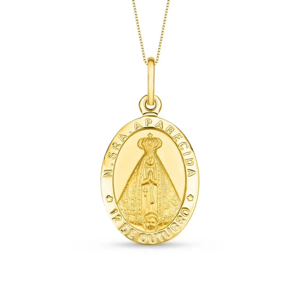 Pingente Medalha N.Sra Aparecida em Ouro Amarelo 18k, 40mm — imagem 1