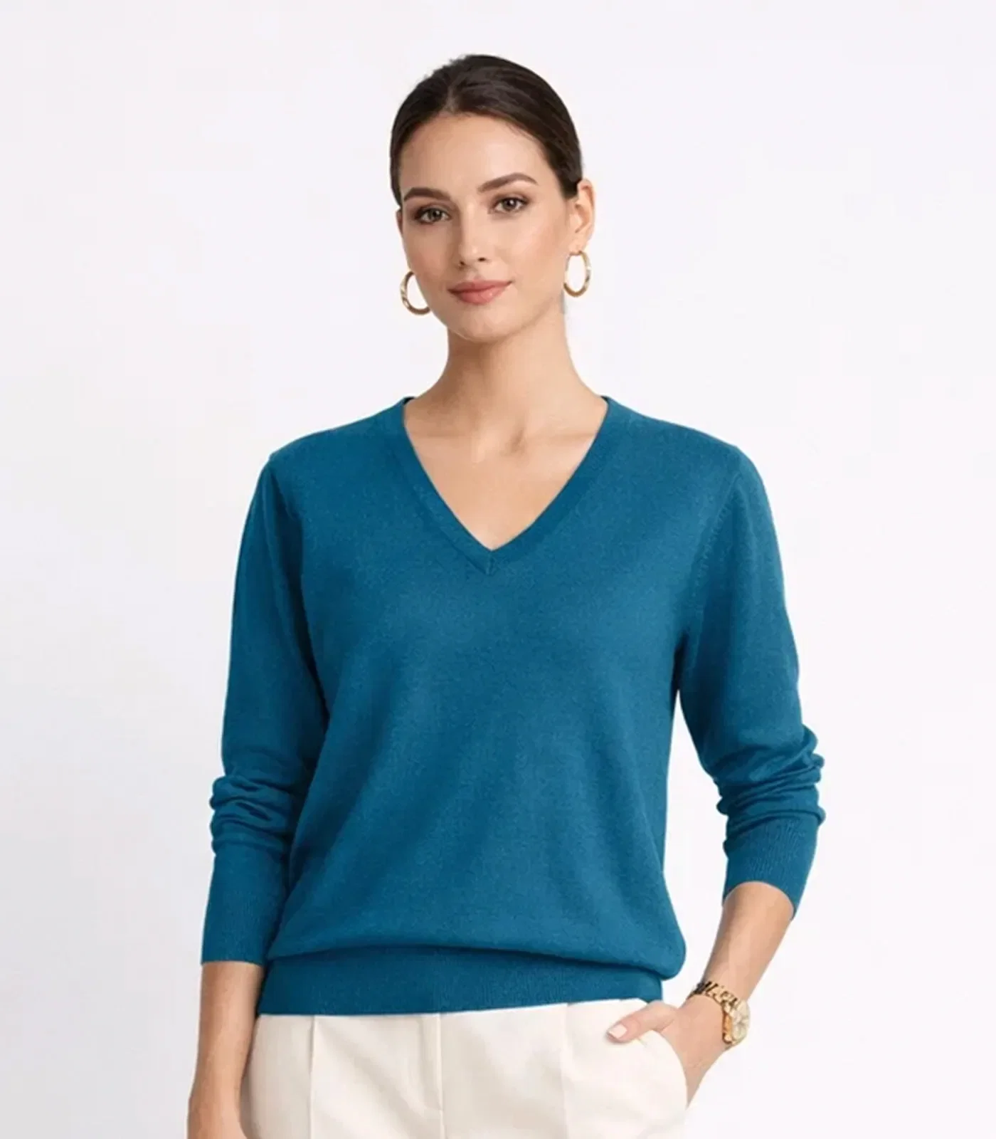 Suéter Feminino Gola V em Tricot Rovitex Azul