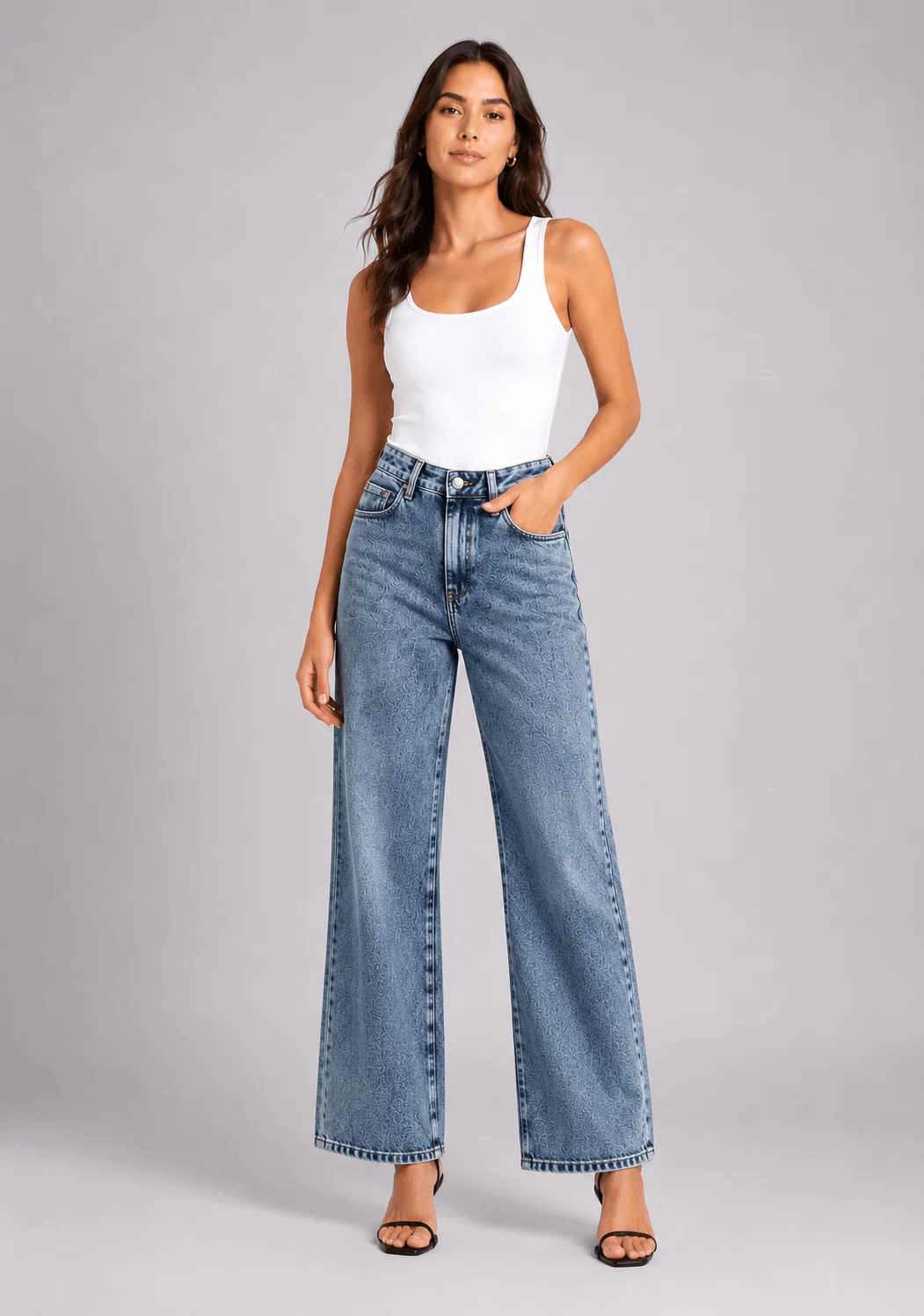 Calça Mom Marmorizada - Denim Medio