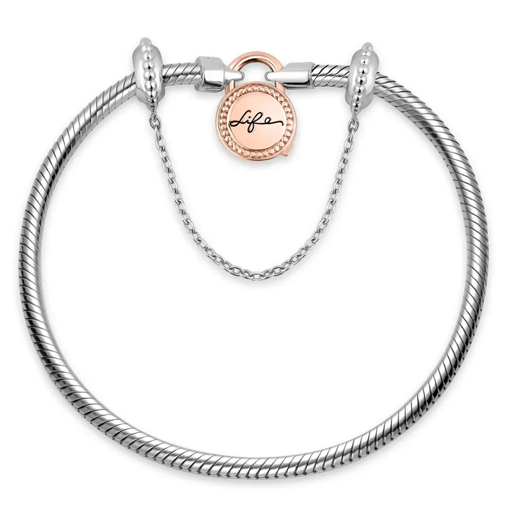 Pulseira Life Cadeado Redondo em Prata 925 com Liga Rosé e Banho de Ouro Rosé 18k — imagem 1