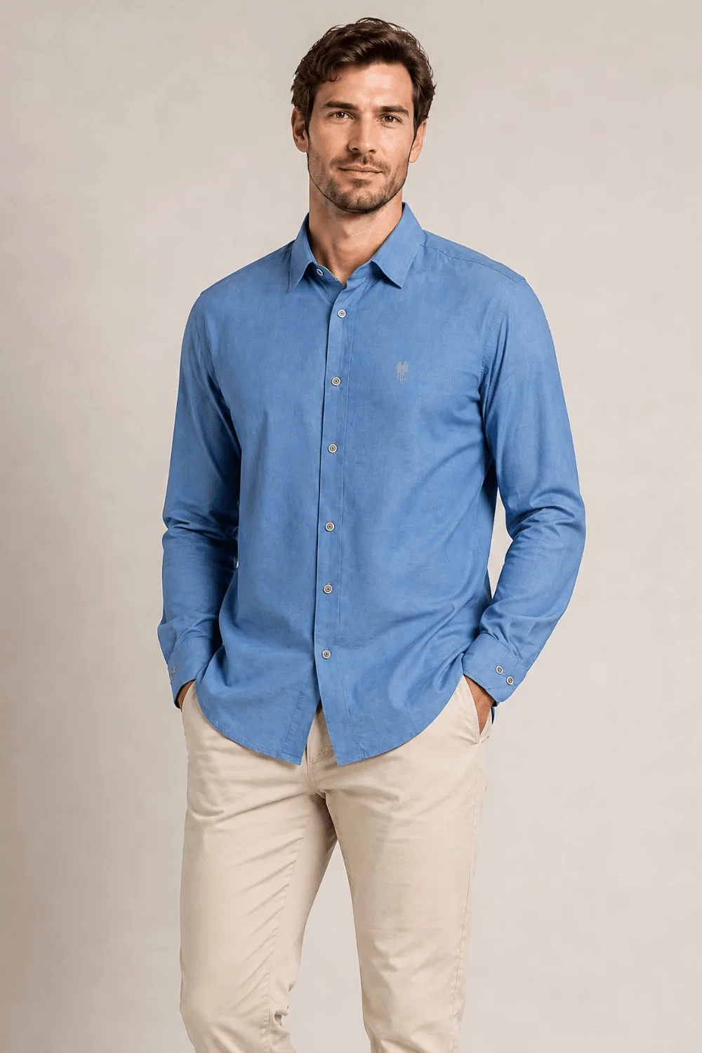 Camisa Masculina Manga Longa Polo Wear Azul Claro