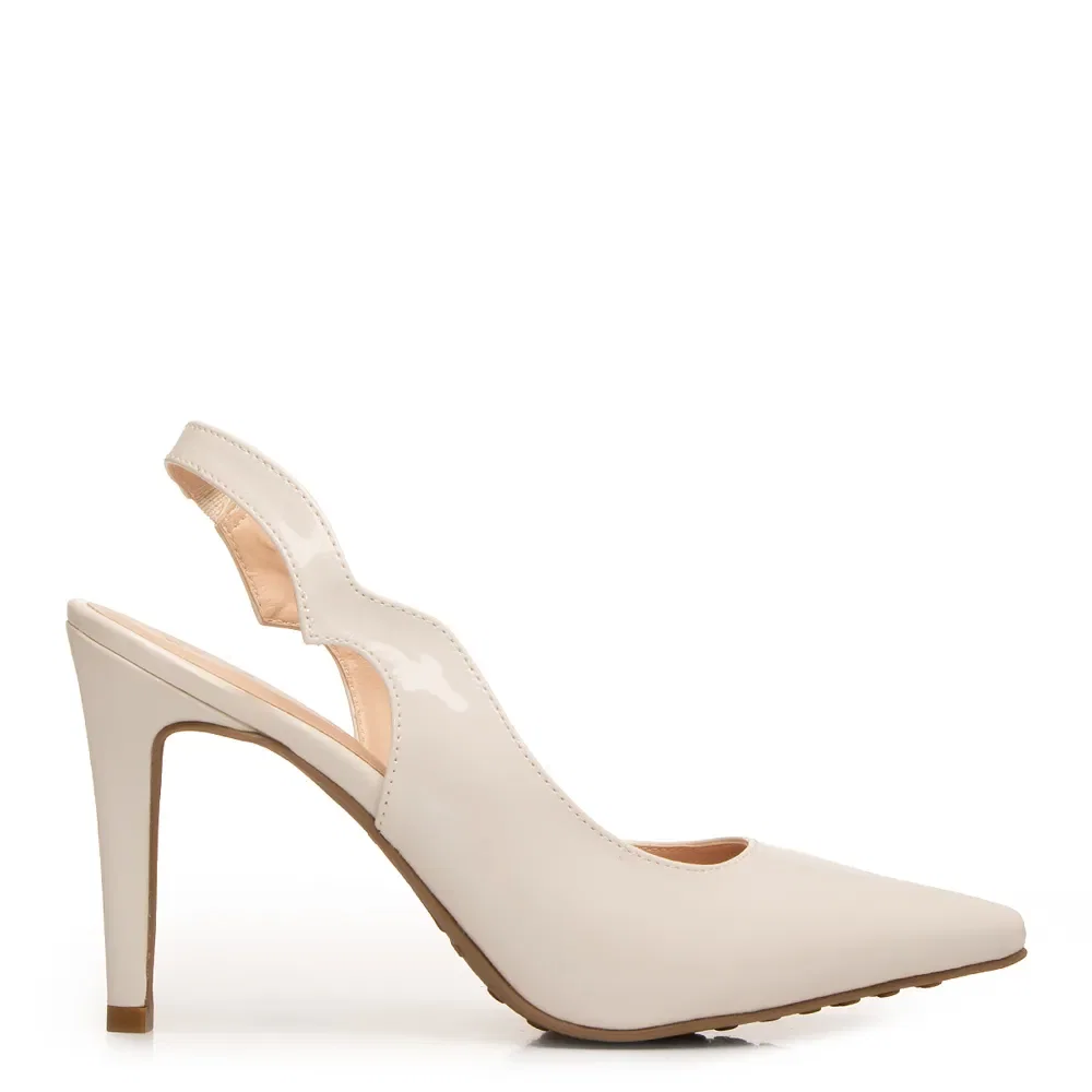 Scarpin Slingback Off White Verniz Recorte — imagem 1