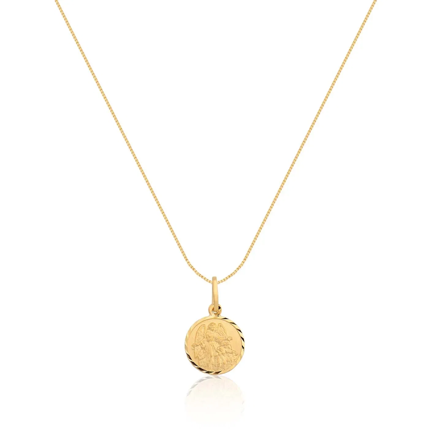 Pingente Medalha Anjo da Guarda em Ouro Amarelo 18k, 18mm
