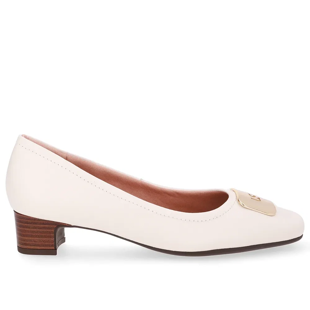 Scarpin Couro Branco Marfim Bico Quadrado — imagem 1