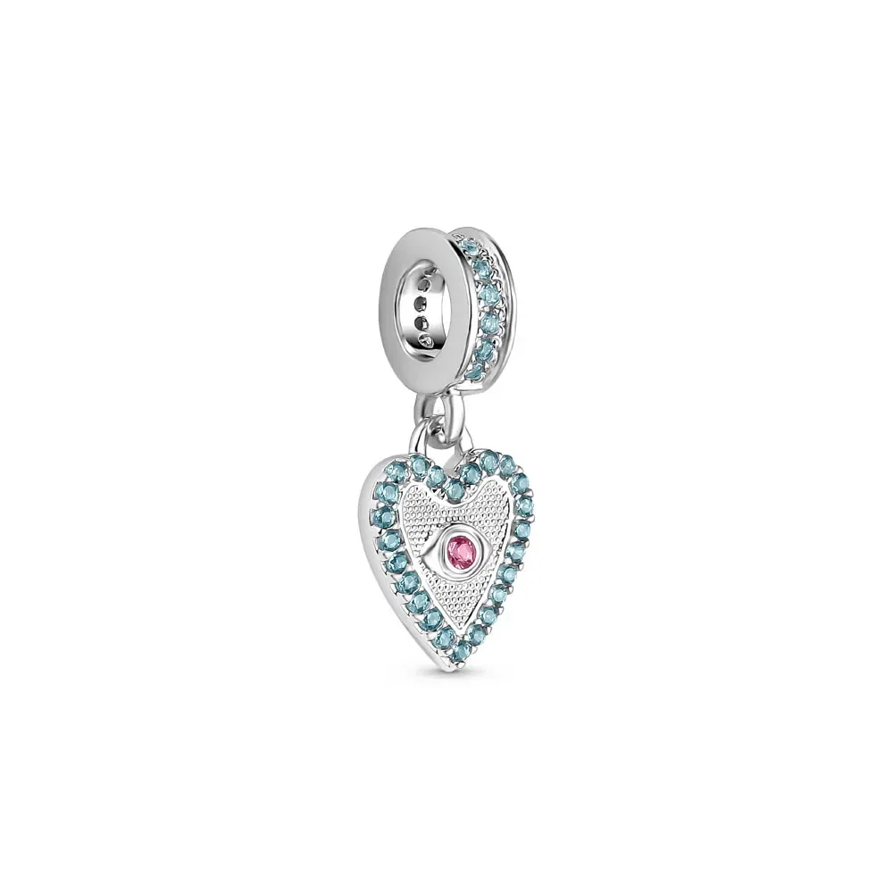 Pingente Life Amor Mistico Coração em Prata 925 com Pedras Azuis e Rosa — imagem 1