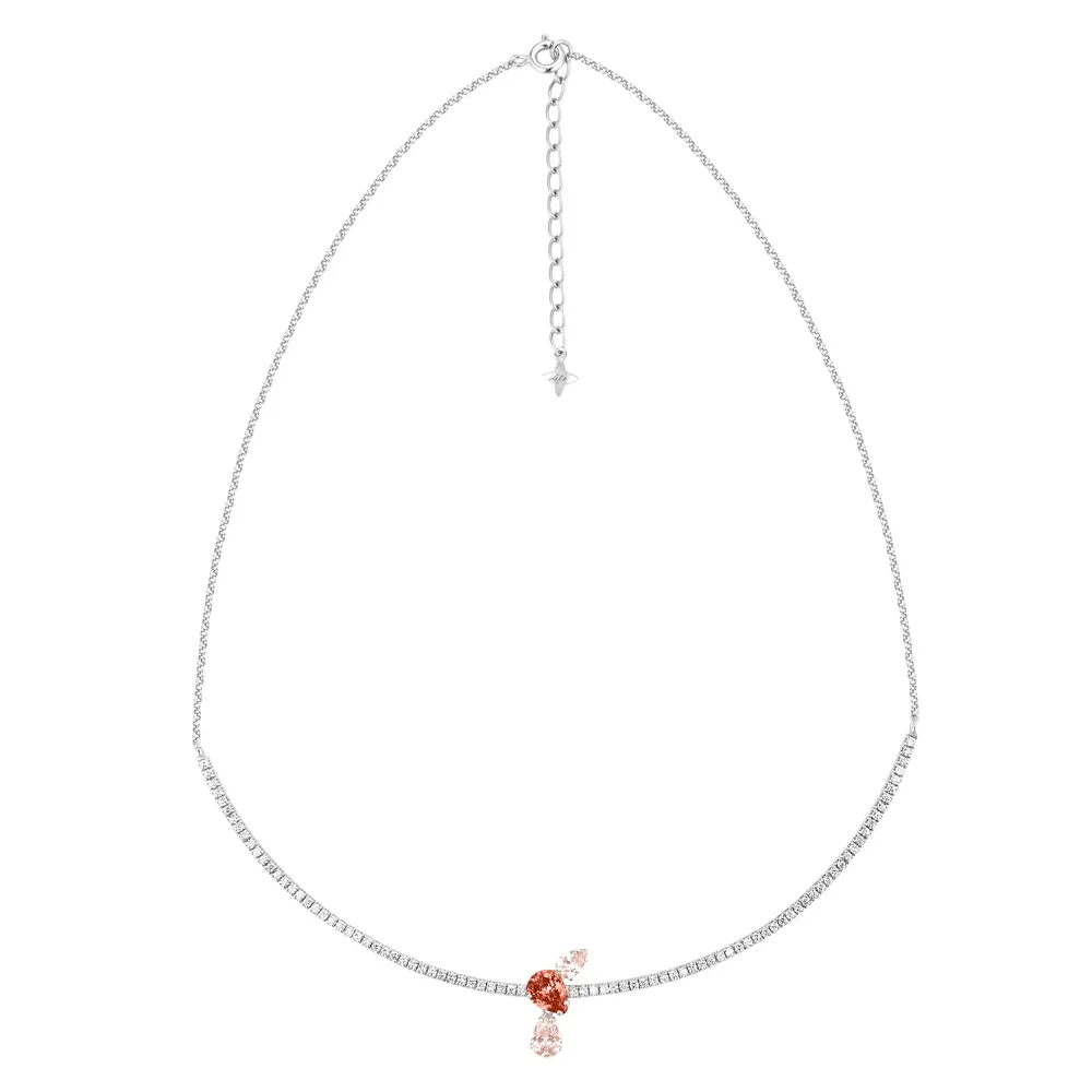Colar Life Sun II em Prata 925 com Pedras Rosas e Incolores, 45cm — imagem 1