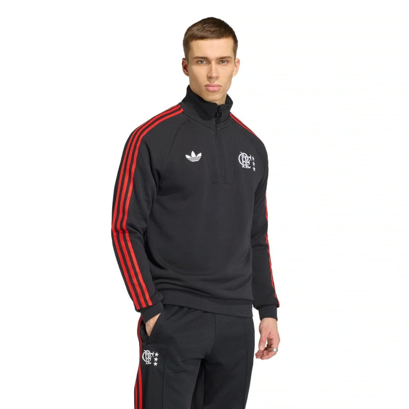 Blusão de Moletom Adidas CR Flamengo Originals Meio Fecho de Zíper Masculino