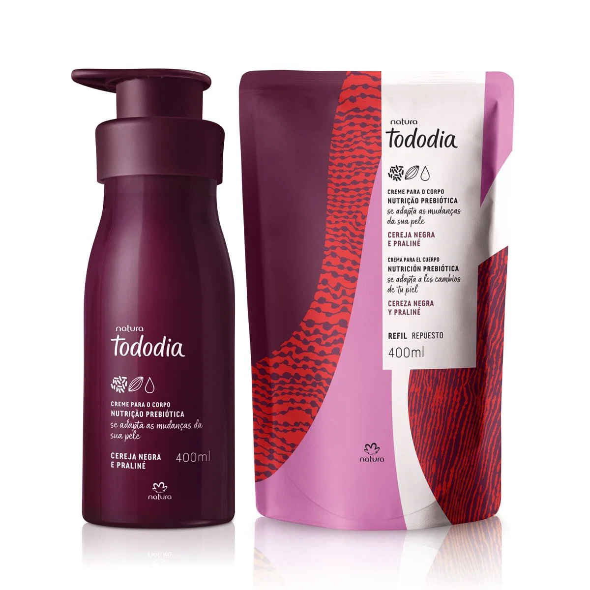 Kit Creme Nutritivo para o Corpo Tododia Cereja Negra e Praliné com Refil 2 un de 400 ml