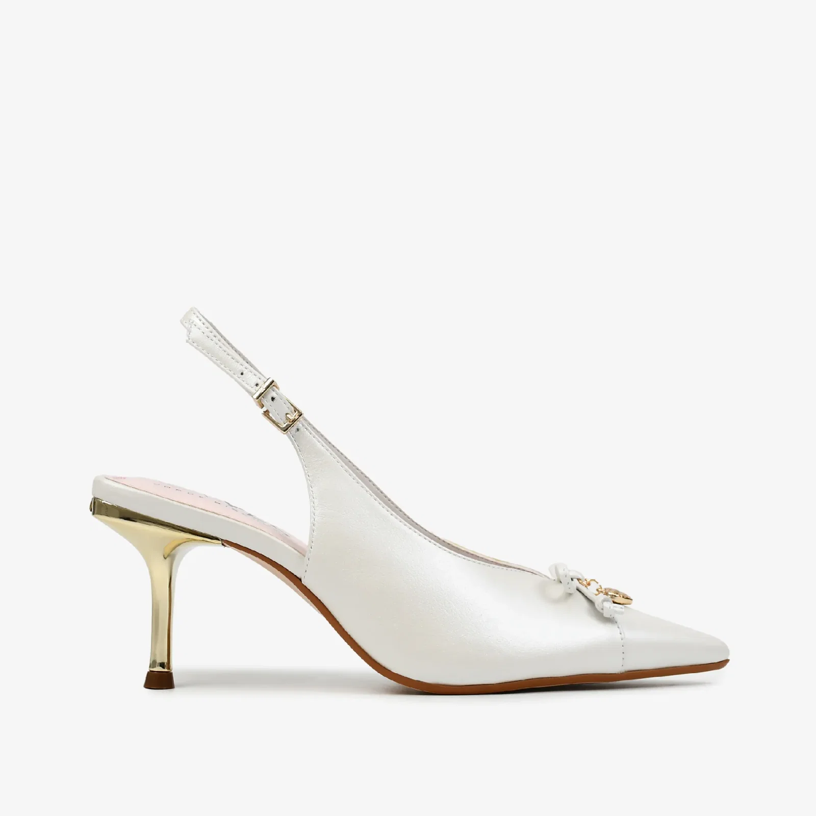 Slingback Branco Say Yes Couro Acetinado