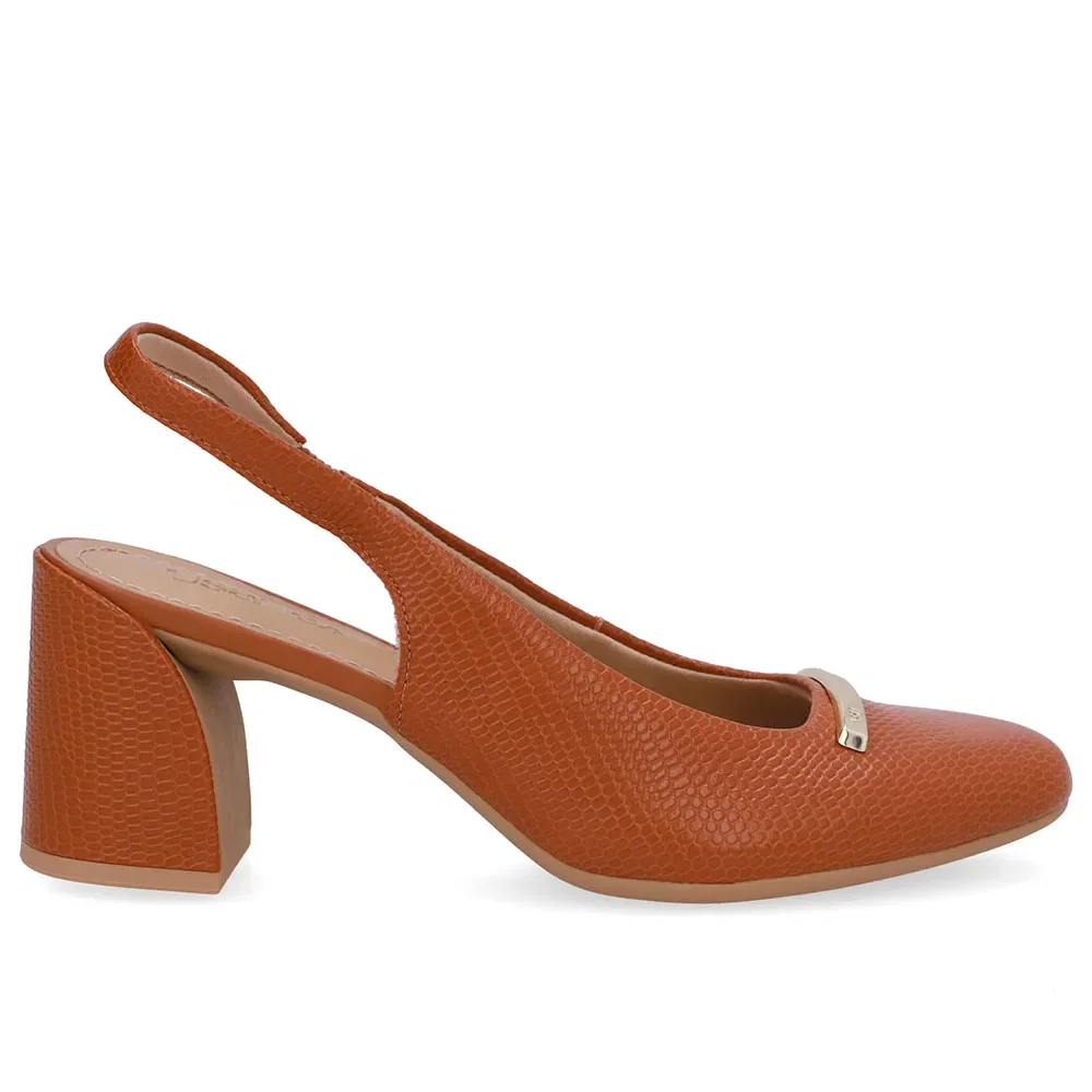 Slingback Marrom Bico Redondo Couro