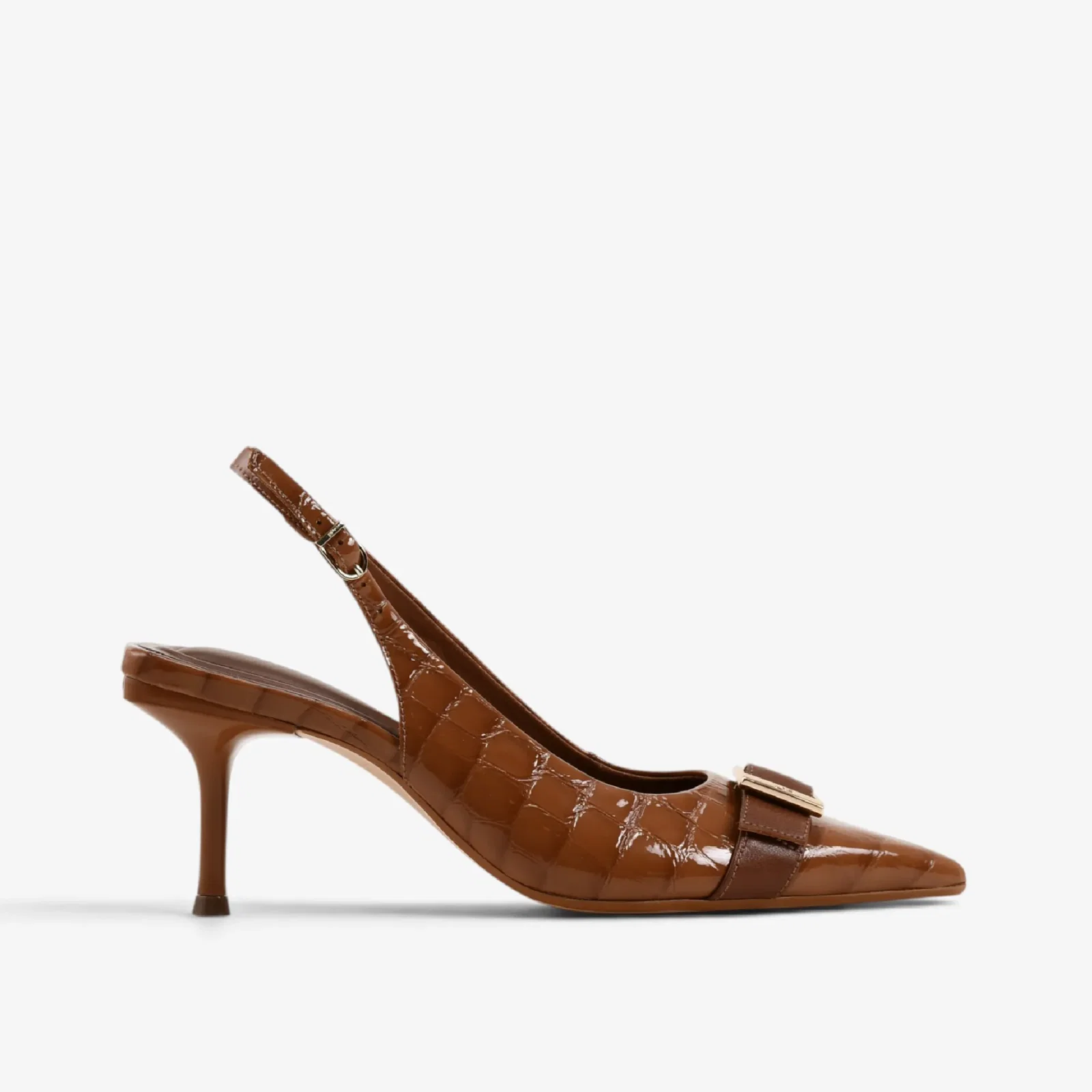 Slingback Caramelo Mascavo Couro Croco — imagem 1