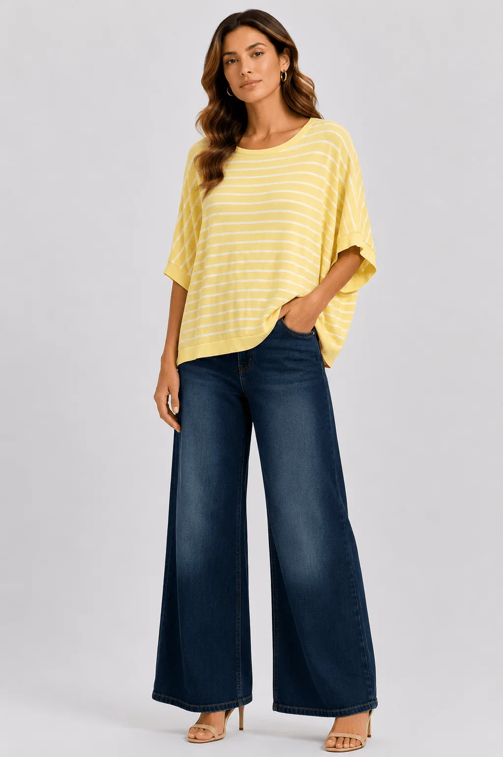 Blusa Tricot Listrada Manga 3/4 - Amarelo — imagem 1