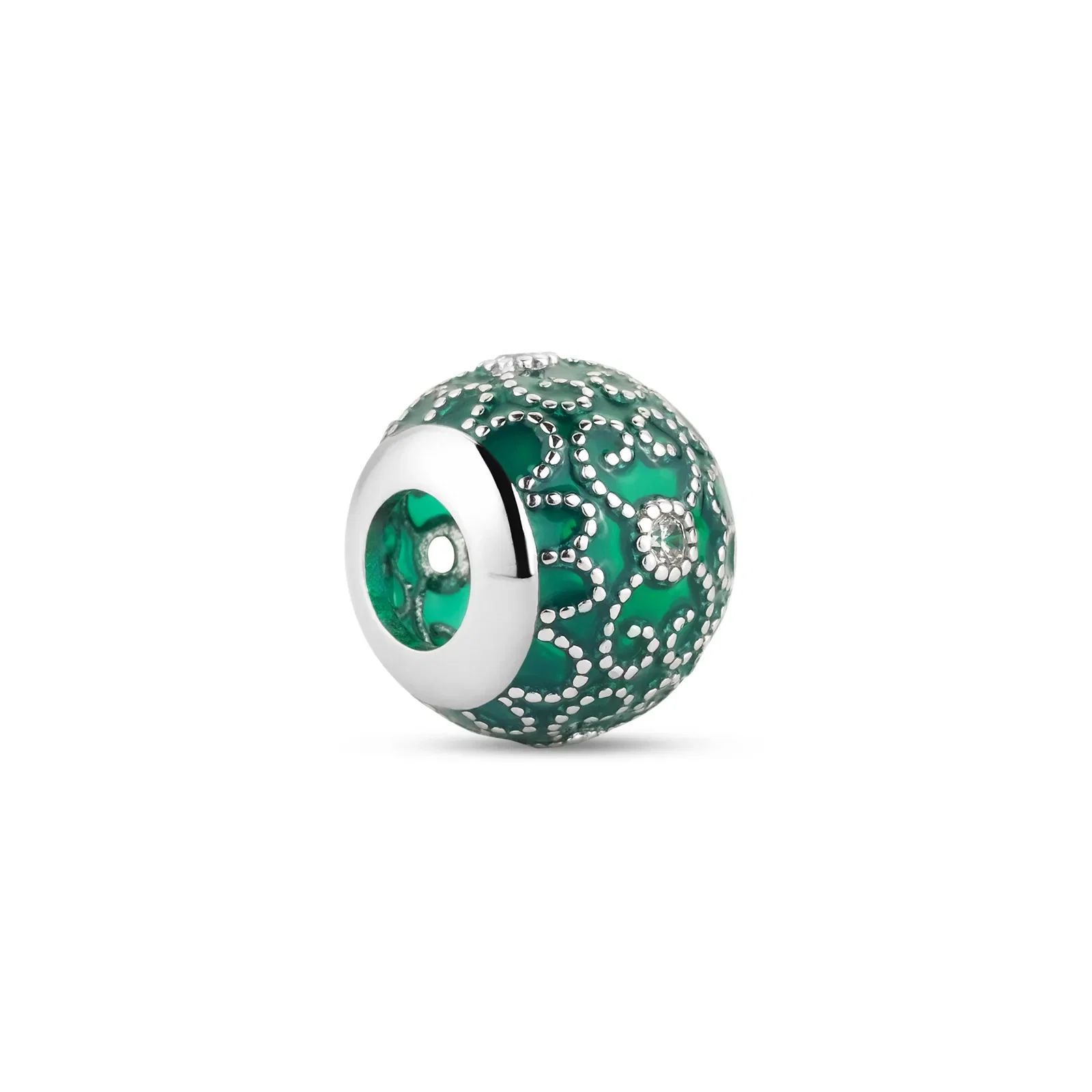 Separador Life Murano Verde em Prata 925 com Pedras Incolores