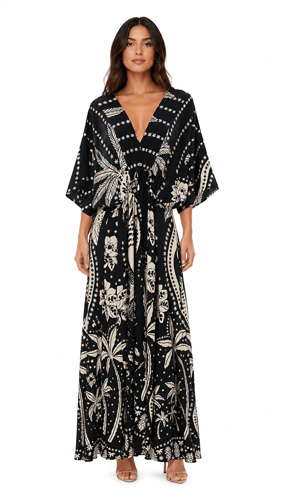 Vestido Longo Estampado Noite Tropical - Preto — imagem 1